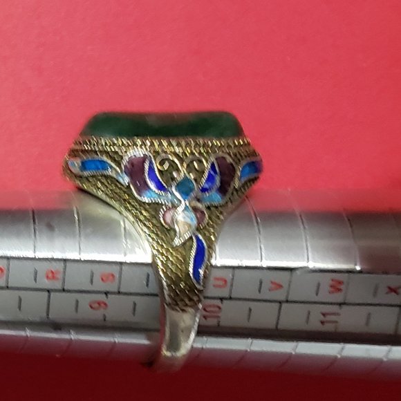 Vintage Chinese Silver & Jade Ring - Picture 7 of 7